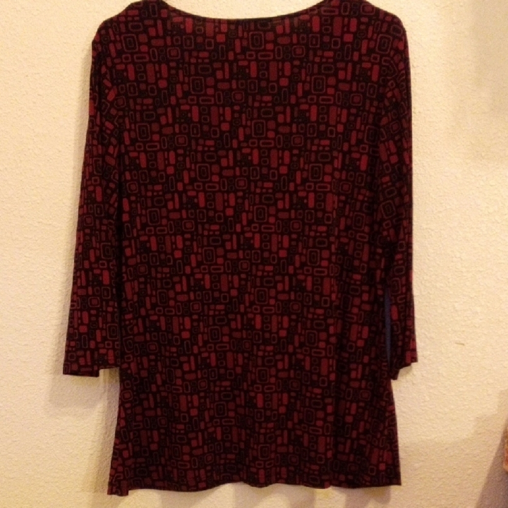 Perseption Red and Black Patterned Blouse - Picture 3 of 5
